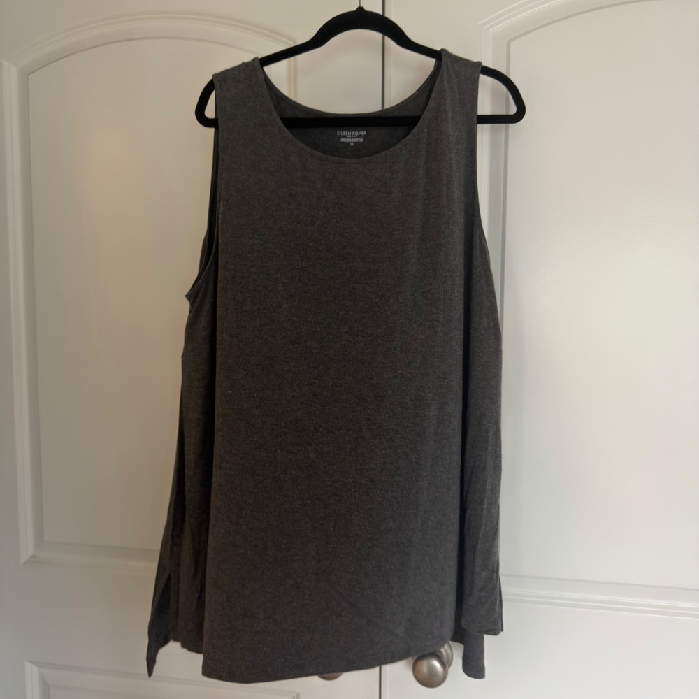 Eileen Fisher Woman Charcoal Gray Italian Yarn Sleeveless Tank Top Tunic 2X